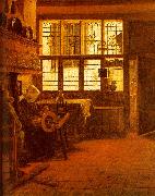 BOURSSE, Esaias Interior with a Woman at a Spinning Wheel fdgd USA oil painting artist